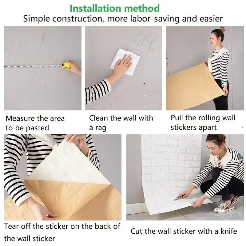 70cm*1m Long 3D Brick Wall Stickers DIY Decor Self-Adhesive Waterproof Wallpaper for Bedroom Kitchen Home Wall Decor