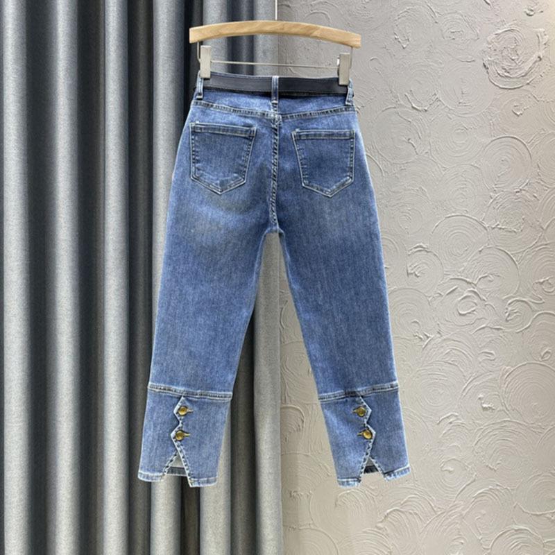 

Женские эластичные прямые джинсы с высокой талией 2024 года - универсальные брюки-сигареты с разрезом 26