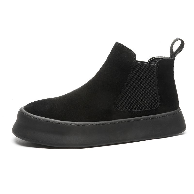 Hohe Chelsea-Boots aus Leder mit Samt-Plateau, lässige Board-Schuhe, leichter Luxus, japanische Schuhe