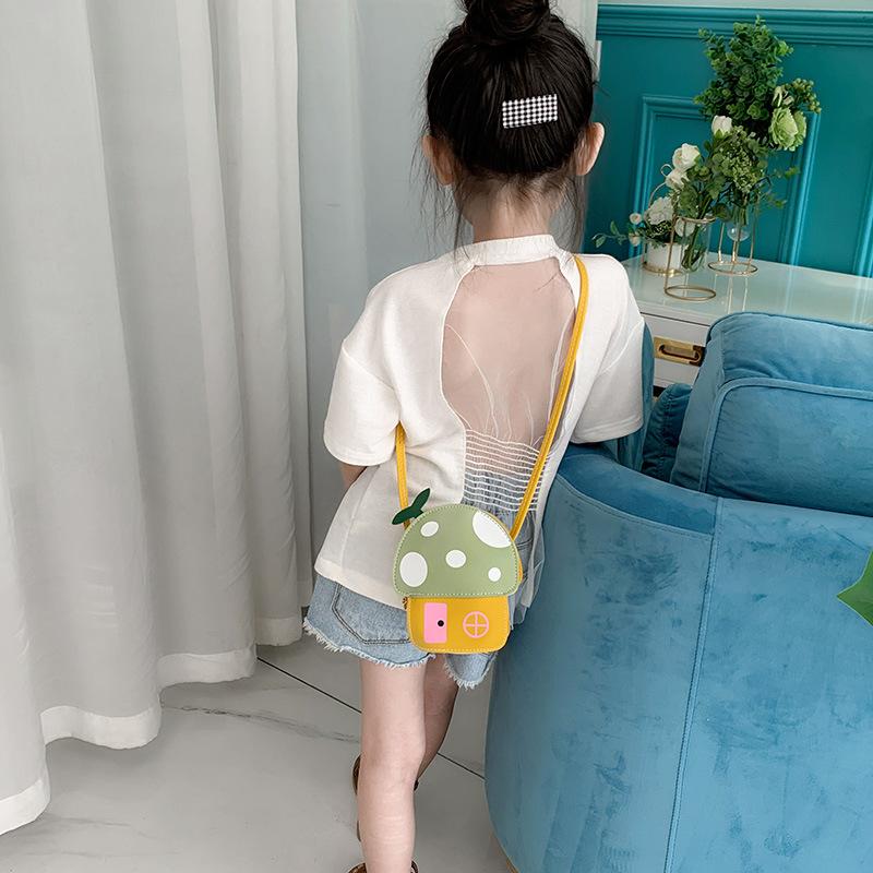 Girls Shoulder Bag  Trend New Summer Cartoon Cute Tiny Mushroom House Crossbody Bags Soft PU Leather Mini Children Package