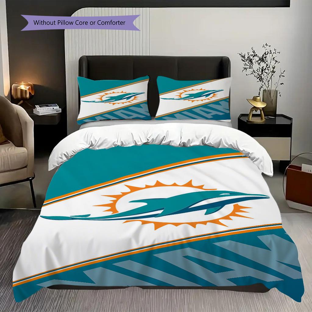 Miami Dolphins Football Spirit Three-piece Set(1 * Duvet Cover + 2 * Pillowcase, Without core)Bedding Set Duvet Cover and Pillowcase