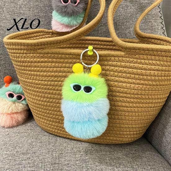 Caterpillar Plush Keychain Sunglasses Keychain, Soft Backpack Purse Charm Bag Charm, Colorful Stuffed Keyring Pendant
