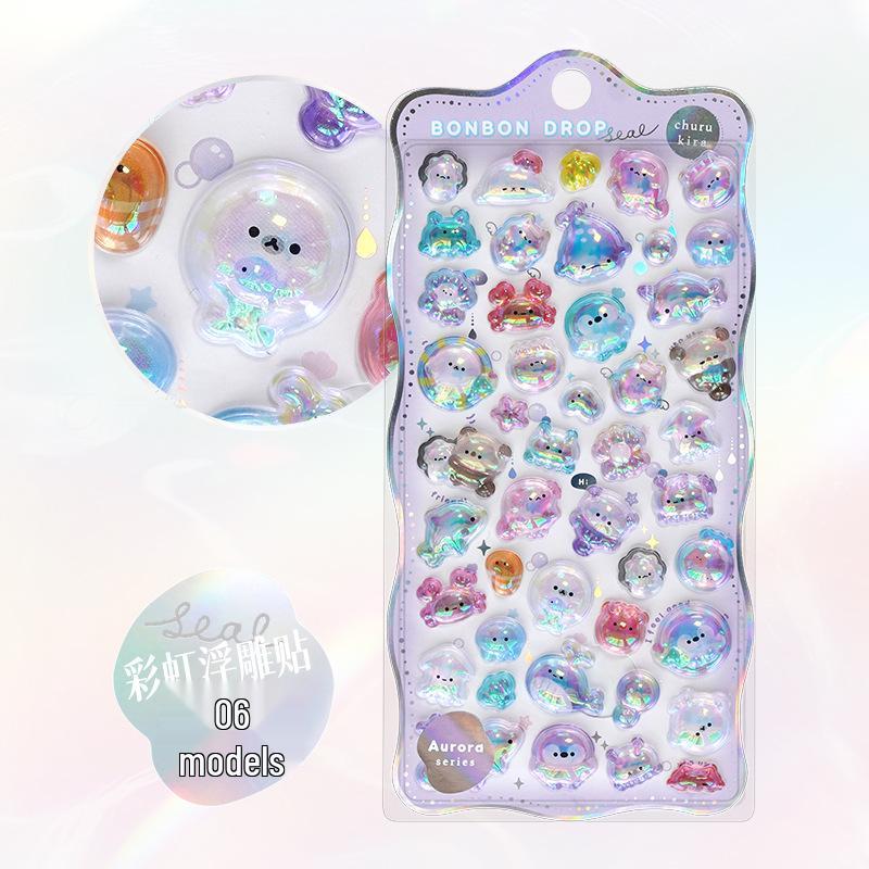 Shangle Rainbow Gradient Cute Cartoon 3D Crystal Embossed Sticker Decals