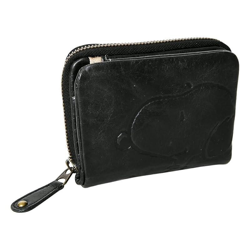 

[Peanuts] 73165 snoopy genuine leather short wallet bi-fold With insert pocket Snap button closure ladies black