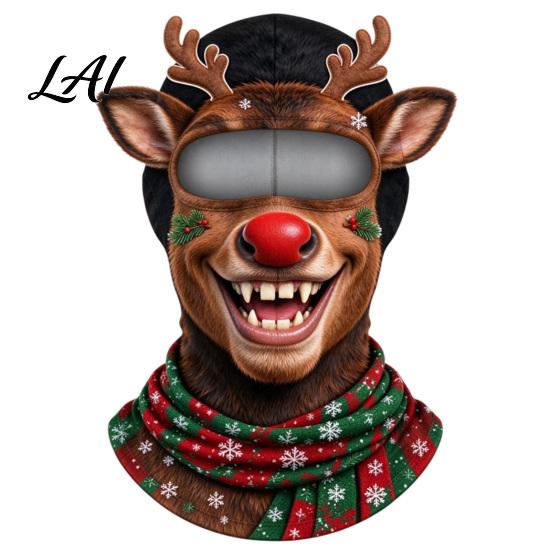 Winter Full Head Cover Christmas Face Print Ski Mask Realistic Balaclava for Men Cold Weather Women Windproof Cycling Riding Snowboarding