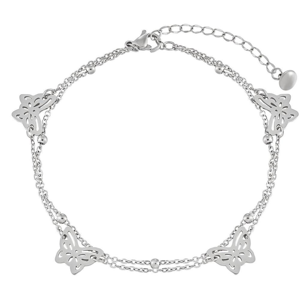 Korean INS-Style Double-Layer Butterfly Anklet for Women, Personalized Titanium Steel Gold-Plated Summer Design