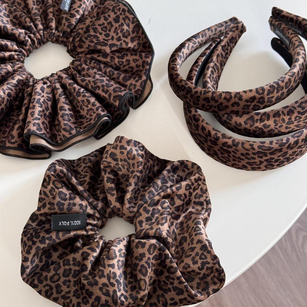 Korean Velvet Leopard Print Double Layer Hair Tie for Women