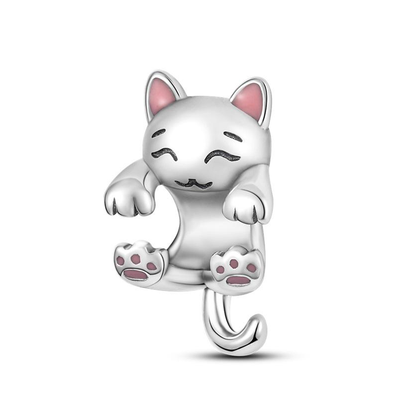 Copper Cute Cat Claw Pink Charm Beads For 3Mm Original Bracelet Diy Fine Jewelry Making