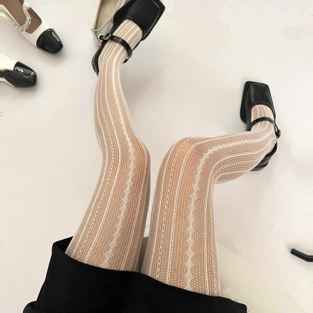 Women's Pure Desire Black Argyle Fishnet Pantyhose: Sexy Silk Niche Design for Spring and Autumn