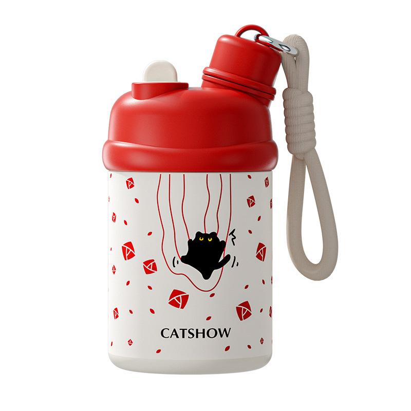 Stylish Portable Double Drink Thermos Cup Steel Straw Cup Cute Girl Water Cup Cartoon Handy Cup Durable Durable 420ML