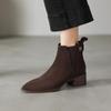 Krazing Pot Cow Suede Nubuck Winter Round Toe Chelsea Boots Med Heels Slip on Basic Design Metal Rivets Women Ankle Boots