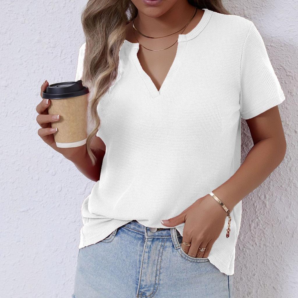 Women's Loose Casual V-Neck Short Sleeved Color T-Shirt Top Color T-Shirt Top