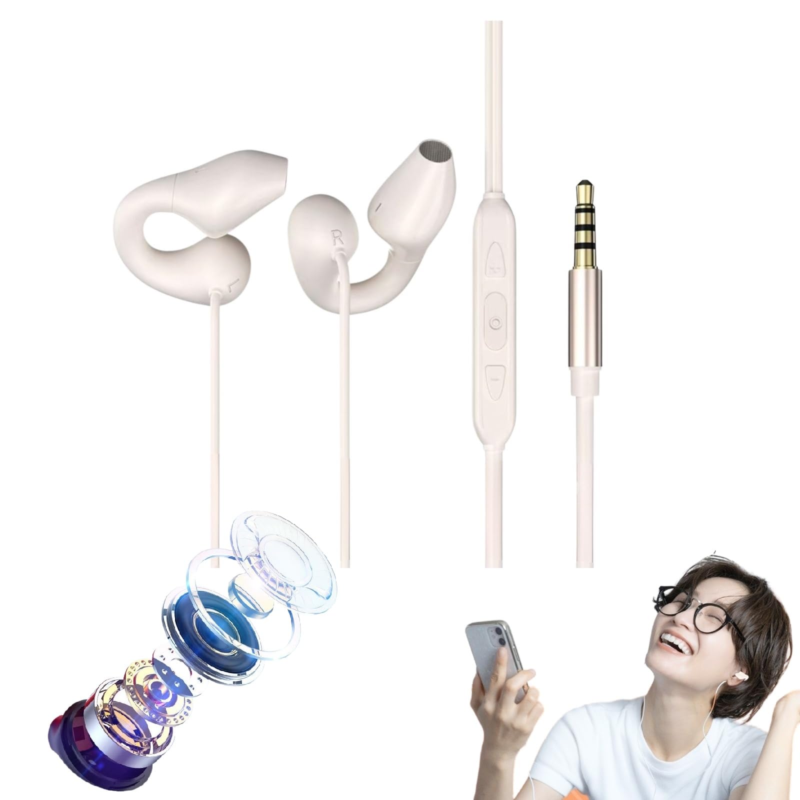 

DearJapan Improved Ear block get interfere with With Can make fall Soft and gentle Waterproof and Beige [2025 Mid-Bass Cuff] Open-ear Earphones, бежевий