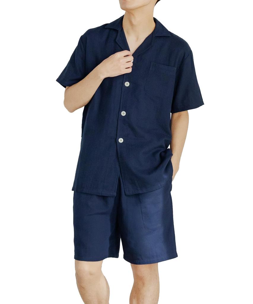 Summer Top and Bottom Short Improves Comfortable Room Recovery Gauze L Size [HAVEON] Men's Pajamas, 100% Cotton, Set, Sleeve, Thin, Sleep,