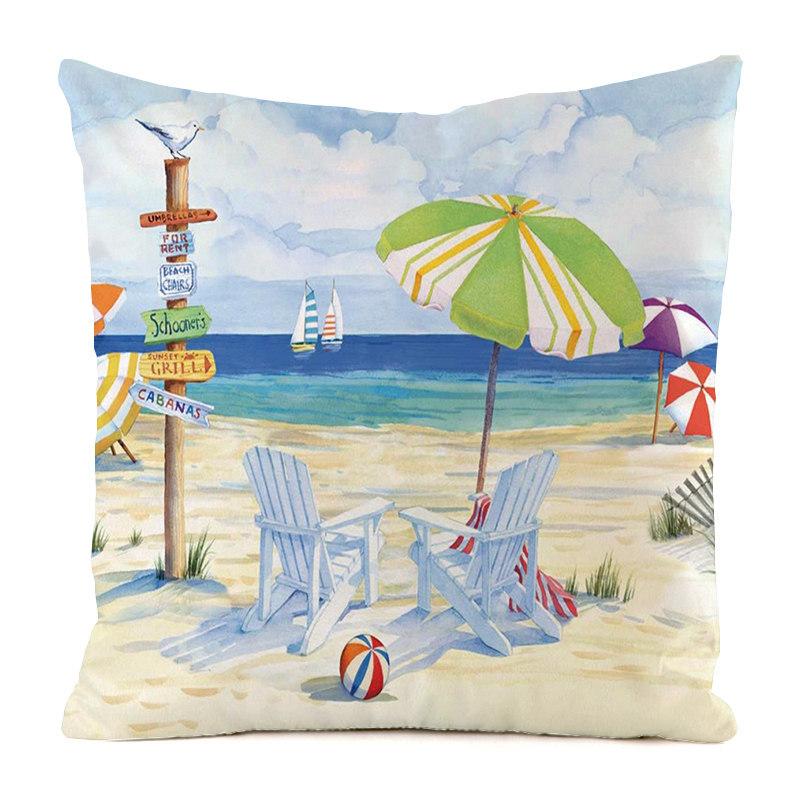 Beach Lounge Chair Collection Digital Printing Short Plush Pillow Covers For Car Sofa Office Cushion Cover Home Goods