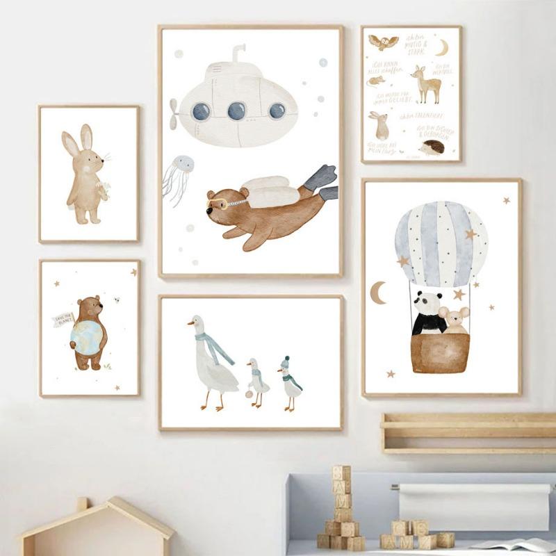Boho Bear Elephant Rabbit Monkey Balloon Wall Art Canvas Painting Nordic Posters And Prints Wall Pictures Baby Kids Room Decor