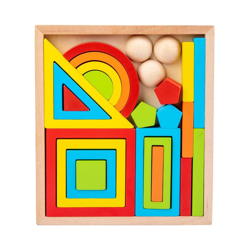 New Rainbow Building Block Wooden Box, Children's DIY Building Block Kindergarten Educational Development Early Education Toys