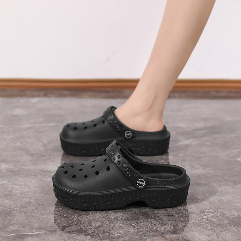 

Новые однотонные туфли с отверстиями женские летние уличные сумка голова тапочки платформа сандалии пляжные сандалии женские 41 чёрный