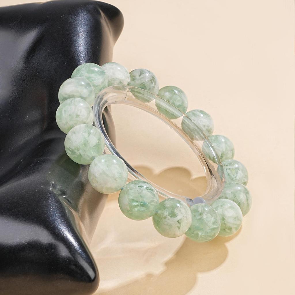 Mei Zhuo Natural Green Fluorite Snowflake Feather Crystal Bead Bracelet