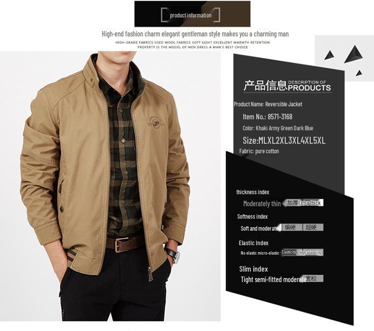 8571 Chaqueta Casual Reversible de Doble Cara para Hombre, 95% Algodón, Marca Top.