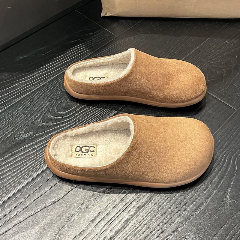 

Ugly cute flat-bottomed bag head, hairy half slippers, women wear a pedal outside in 2025, Mueller shoes, velvet Birkenstock cotton shoes. 40