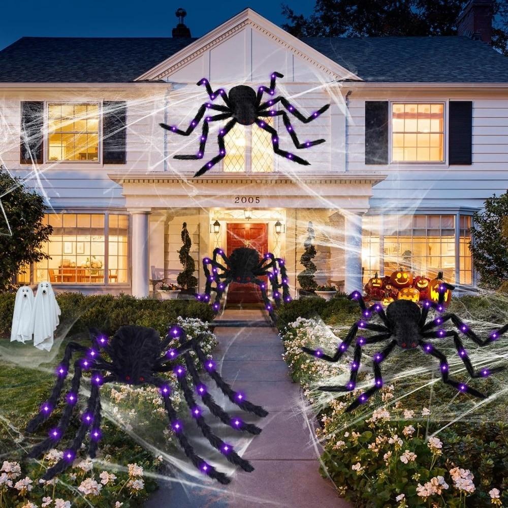 Furry Texture Halloween Light Up Spider Decoration Giant Spider Prop Indoor Outdoor Decor