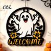 Autumn Seasonal Welcome Decor Halloween Ghost Pumpkin Round Wooden Door Hanger, Wall Plaque Handmade Holiday Gifts for Friends with Rope, Hanging