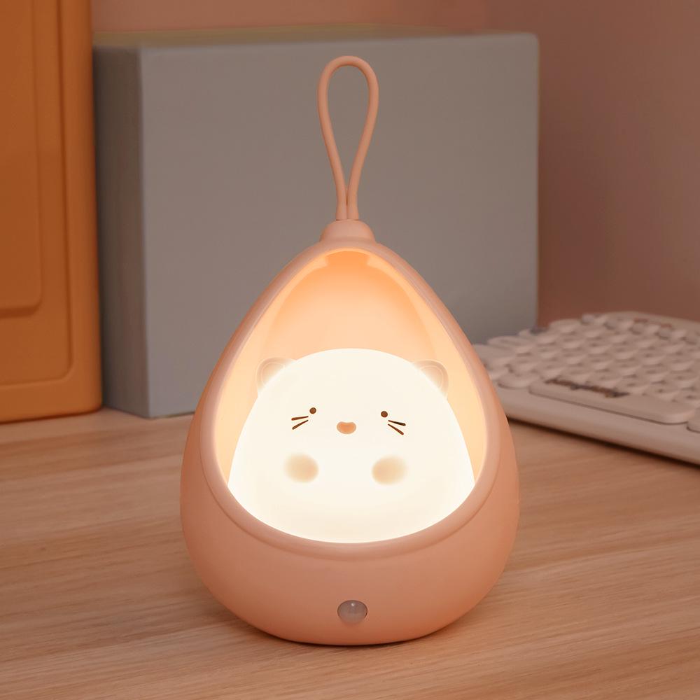 LED Night Light Human Body Sensing Lights USB Rechargeable Cute Animal Silicone Lamp For Bedroom Living Room Decor Children Gift