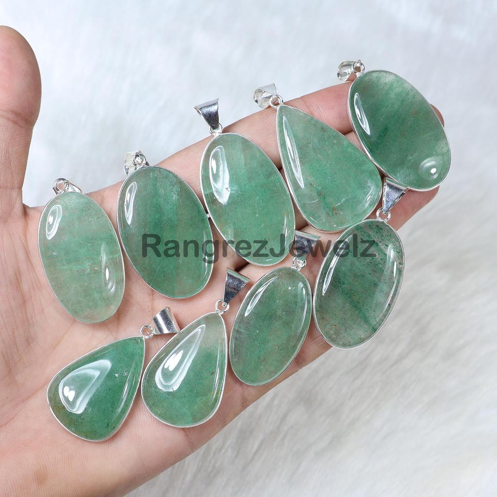 Strawberry Quartz Pendant Bezel Pendant Crystal Green Strawberry Quartz Gemstone Pendant Sterling Silver Pendant Girls Pendant Aventurine Necklace