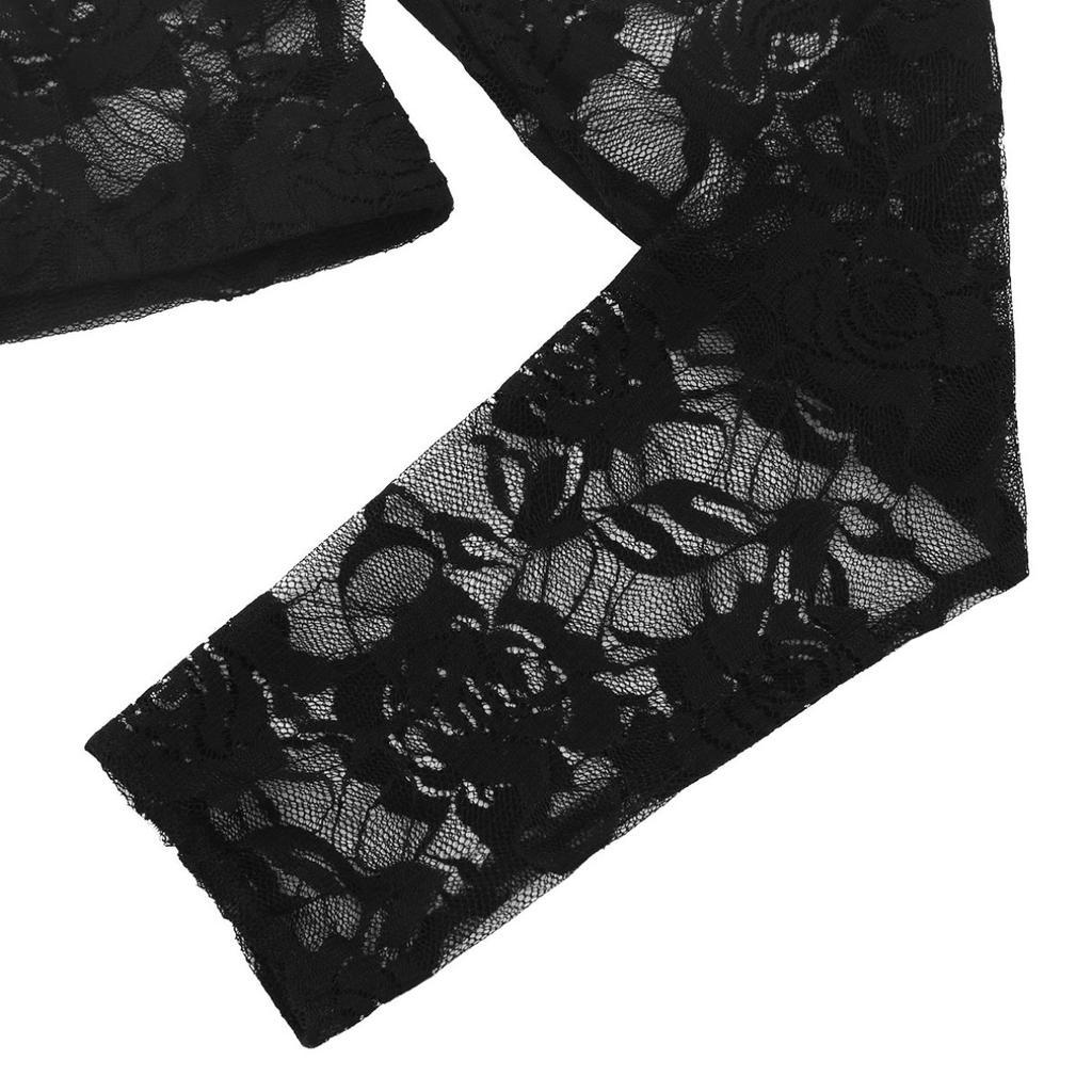 Women's Sexy Tops Lace Mesh See Through Long Sleeves Crop Tops Short Blouse T-shirt Clubwear Streetwear