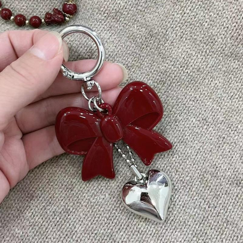 Y2k Key Chains Cute Acrylic Bowknot Pendant Keyring Red Bow Key Chain High Quality Heart Pendant Keychain For Car Decoration
