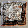 Retro chain horseshoe buckle printed silk scarf women's 111 mulberry silk 61cm square scarf neck protection small scarf