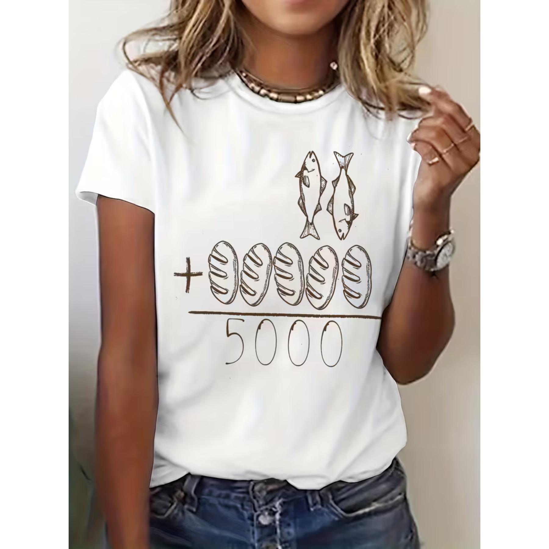 

Women S Faith-Inspired Graphic Print T-Shirt, Polyester & Elastane Blend, Short Sleeve Crew Neck Casual Top for Summer XXL