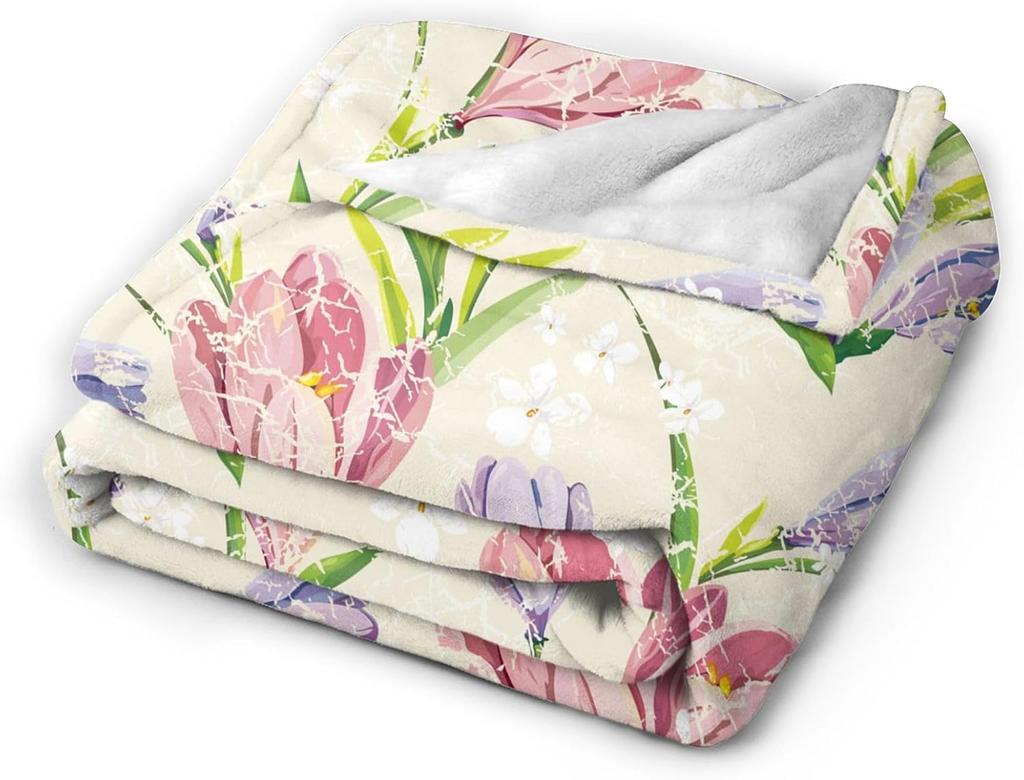 Coperta Morbida Calda per Tutte le Stagioni con Fiori Tulipani Sfondo Floreale in Pile per Casa Letto Divano