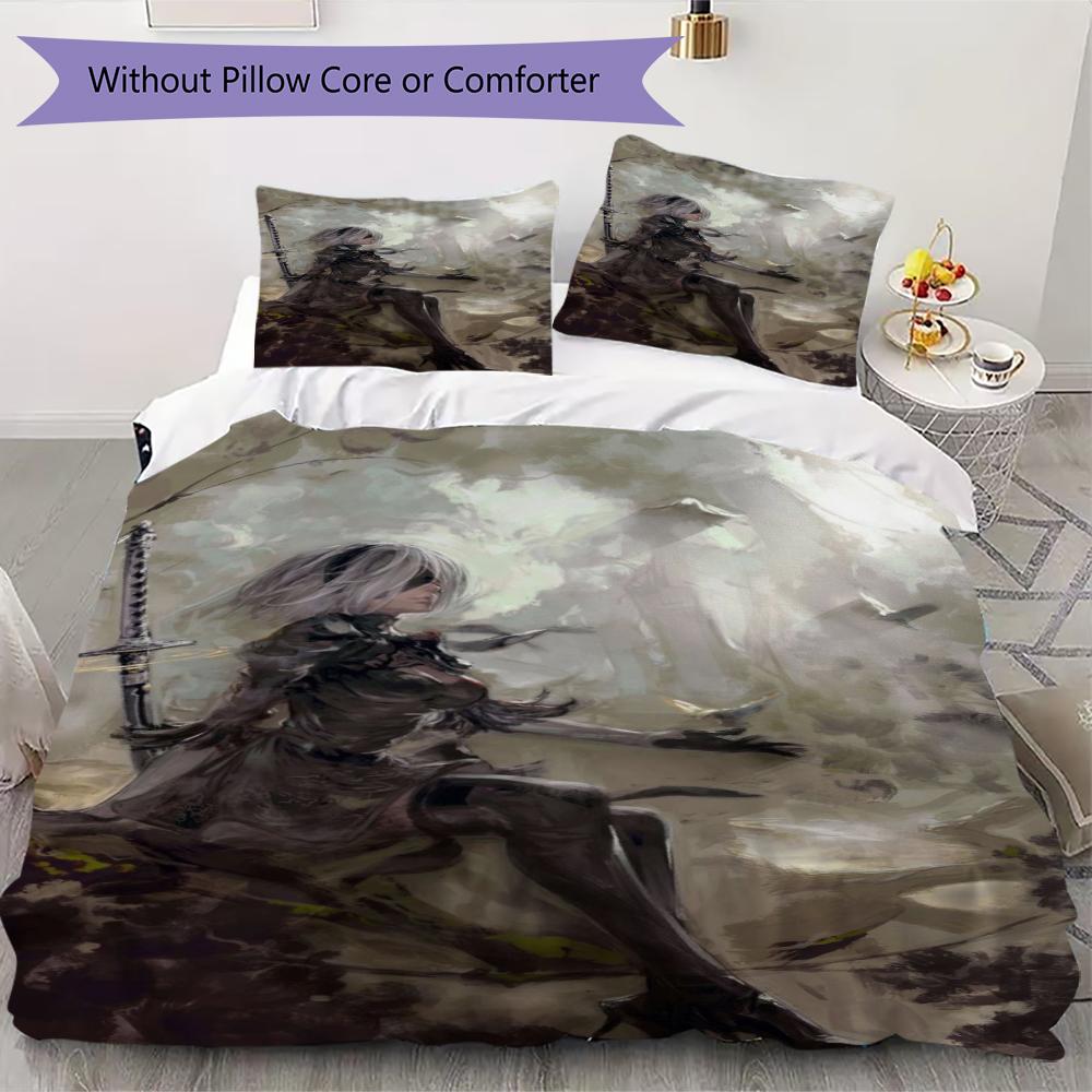 NieR Automata Pattern Bedding Uilt Set Uilt Cover Pillowcase Home Decoration Birthday Gift (1 * Duvet Cover + 2 * Pillowcase Without Core)