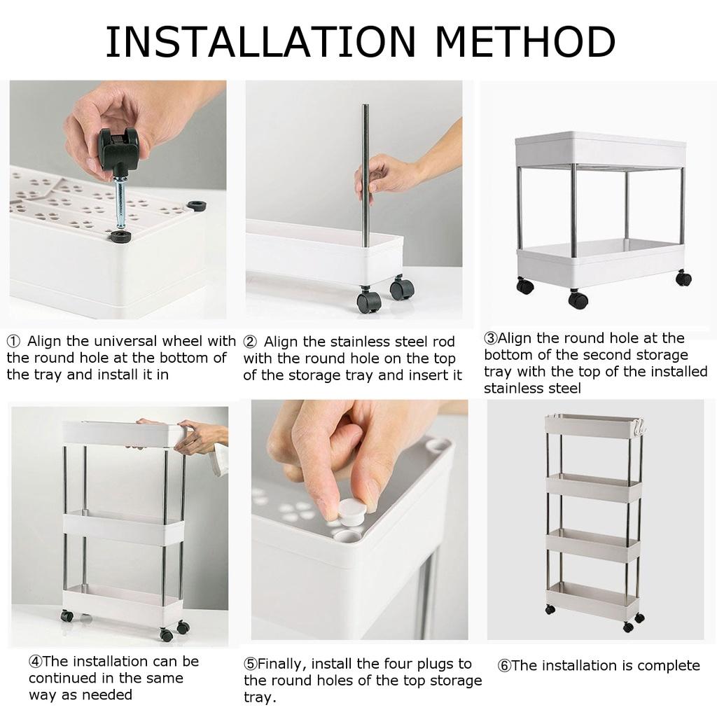 White 4-Tier Multifunction Kitchen Trolley Rack Wide Slim Space Saver Bathroom Kitchen Storage Shelf with Wheels PP And Steel
