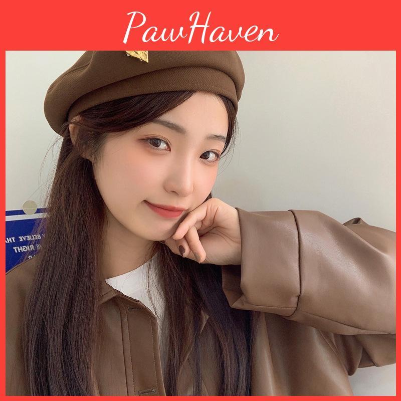 Cotton Soft Winter Beret Women Heart Metal Detail Cozy Sweet And