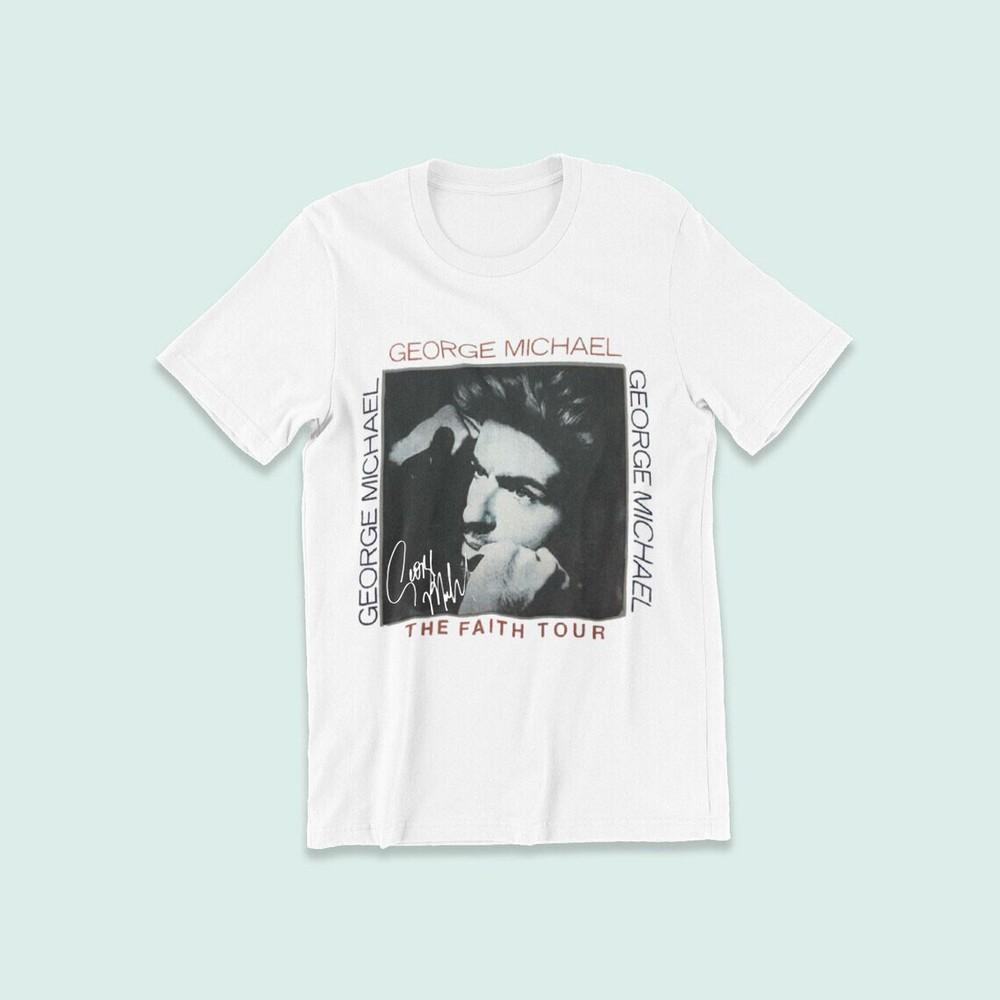 Vtg George Michael 1988 The Faith Tour Cotton White T Shirt For Men Unisex T-Shirt S