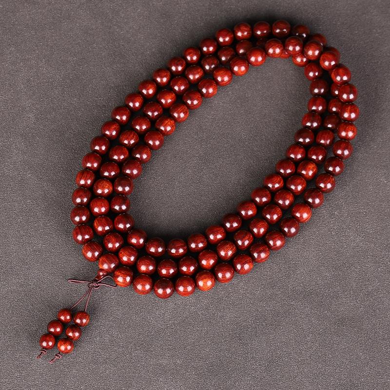 Zambia Rosewood & Blood Sandalwood Bracelet - 108 Beads Rosary with Gold Star & Pterocarpus Santalinus Buddhist Prayer String