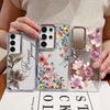 Luxury Flowers Print Case For Samsung S26 Ultra S25 FE S24 S23 Plus S22 S21 A15 A16 A17 A26 A35 A36 A37 A55 A56 A57 5G Plating Lens Clear Soft Cover