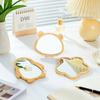 1Pcs Simple Wooden Portable Mirror Mini Small Makeup Mirrors Female Hand-held Beauty Tool Round mirror Make Up Tools