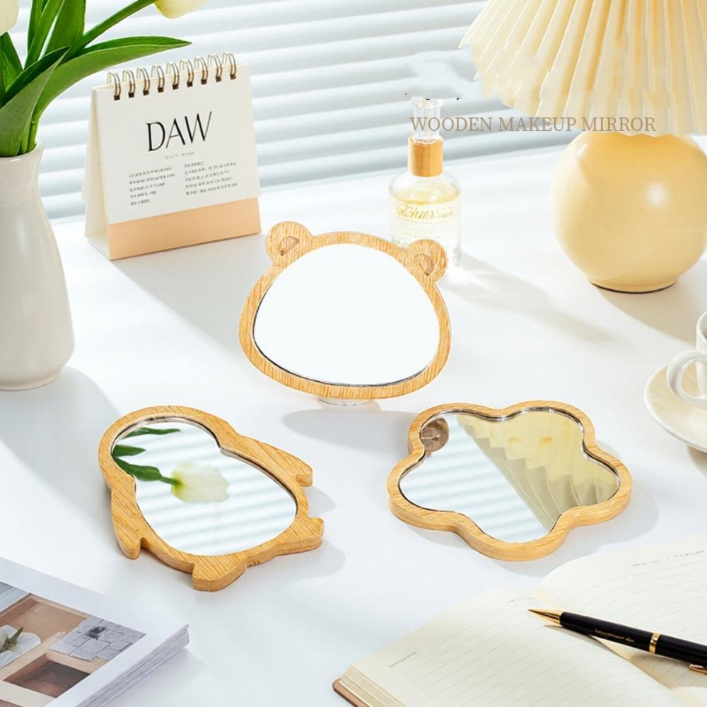1Pcs Simple Wooden Portable Mirror Mini Small Makeup Mirrors Female Hand-held Beauty Tool Round mirror Make Up Tools