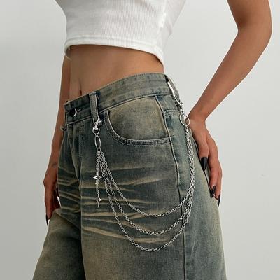 Punk Multilayer Metal Star Pendant Pant Chain Hip Hop Waist Keychain Jeans Chain Women Trendy Jewelry Accessories Gifts