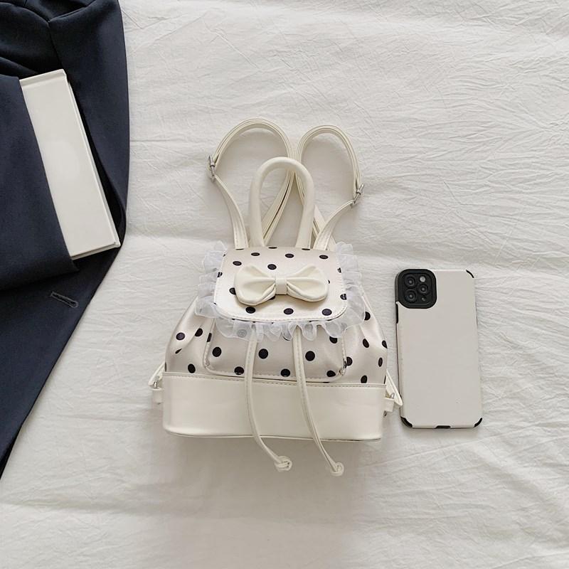 Fashion Sweet Girls Polka Dot Backpack Cute Bowknot Small Shoulder Rucksack Handbag Ruffled Lace Trim Crossbody Purse for Women