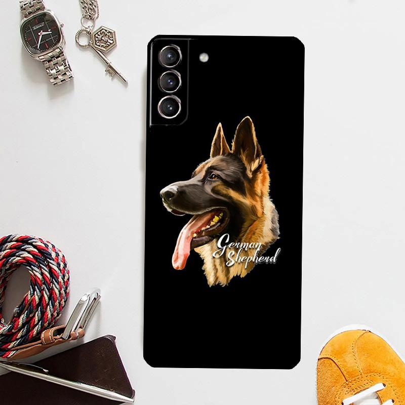 German Shepherd Dog Cartoon Case For Samsung Galaxy S24 Ultra S23 S22 S21 Plus S20 FE S8 S9 S10 Note 10 20 Ultra Cover