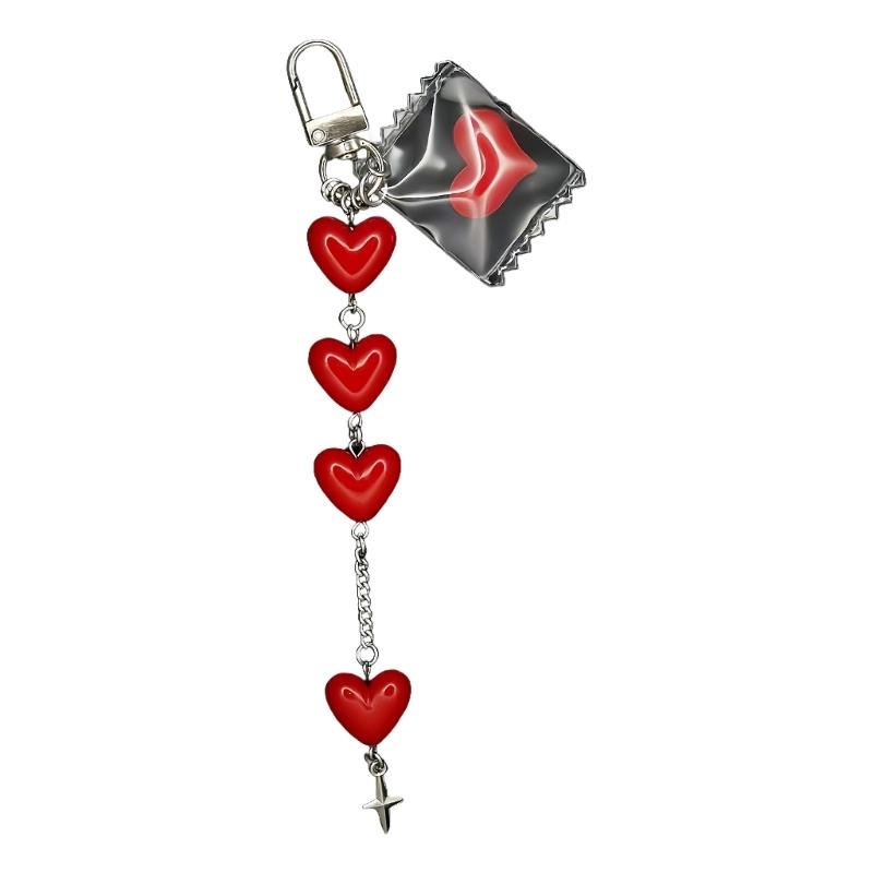 

Adorable Red Candy Bag Keychain Heart Charm Decoration For Keys Backpacks Gifts Resin Alloy Bag Accessory