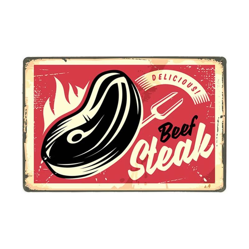 Fried Chicken,Cake,Cheese, Beef Steak Metal Tin Sign Vintage Plate Plaque Iron Painting Pin Up Wall Decor For Restaurant Kitc