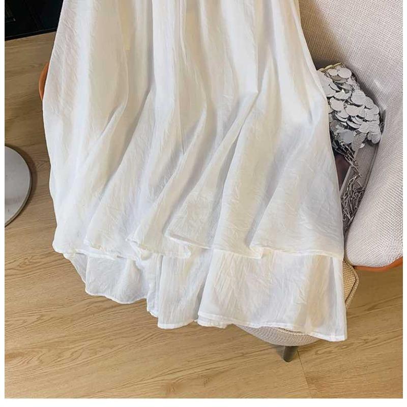 A Stylish and Retro Mid-length Embroidered Skirt with A Flexible Waist and A Double-layered Flowing Skirt