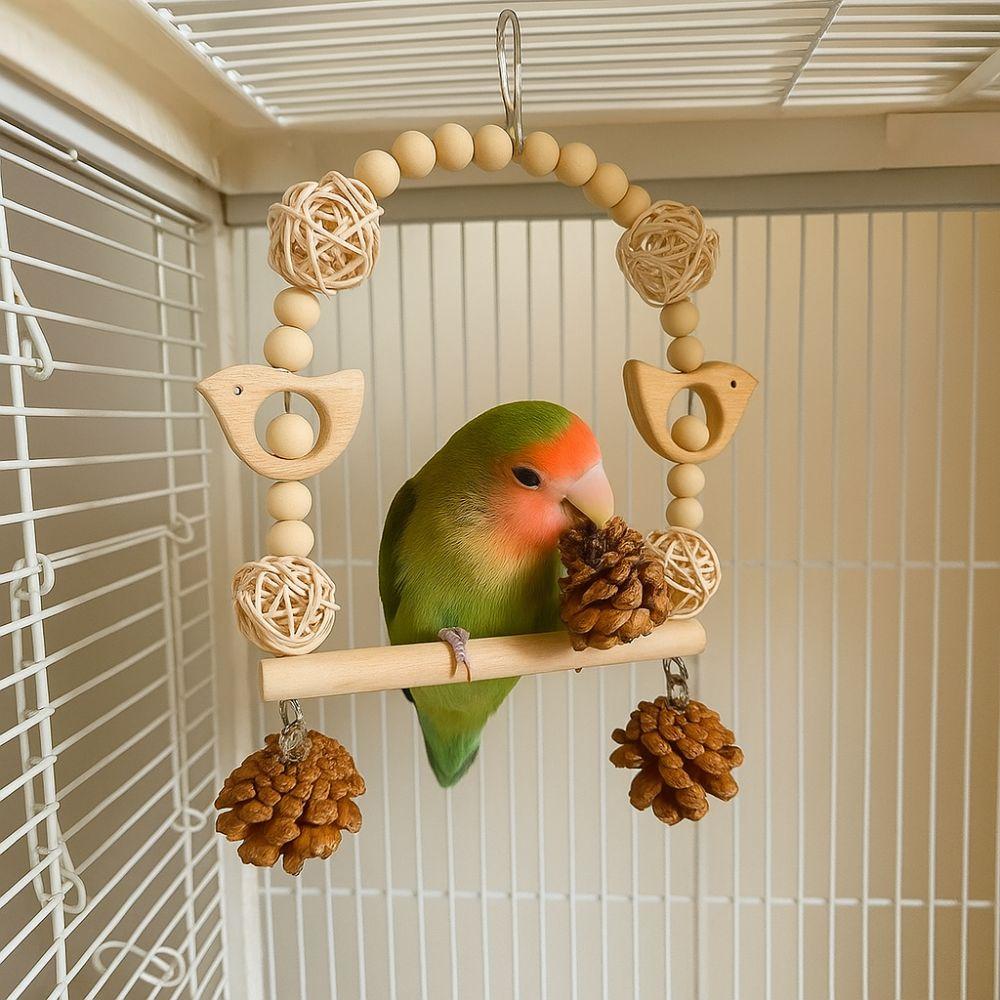 Hang Bird Swing Toy Wooden Parrot Chewing Toy Bird Accessories Bird Foraging Swing  Interactive