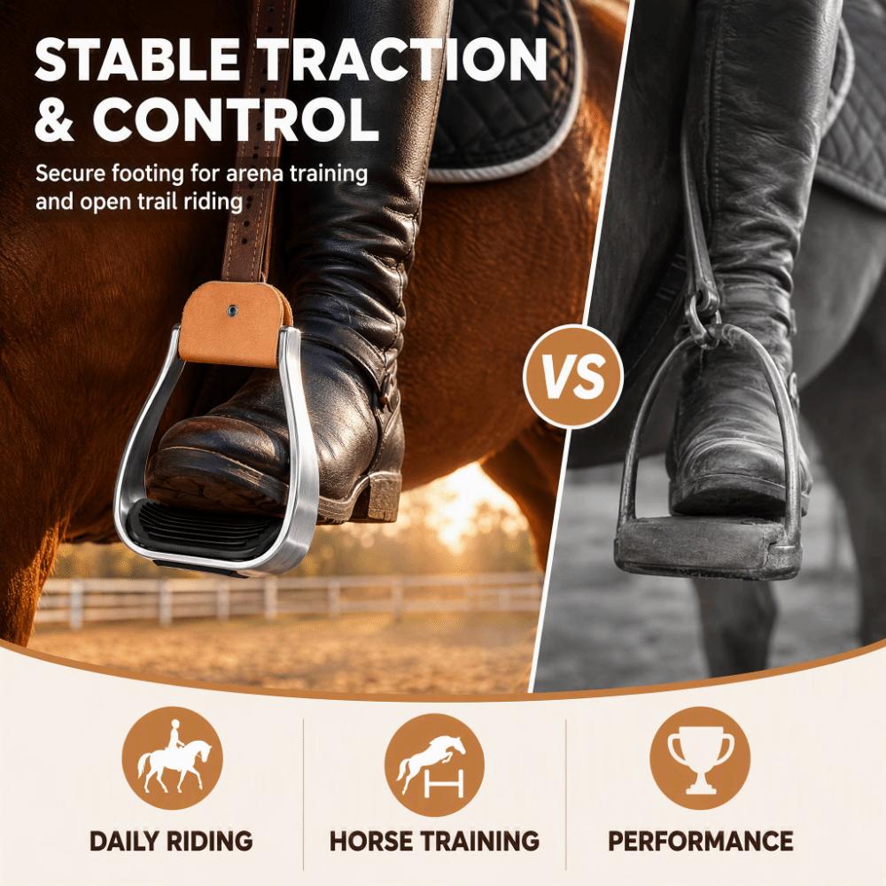 2pcs Silver Western Stirrups Rubber Anti-Skid Pad Cushioned Stirrups Aluminum Stirrups Stepping On